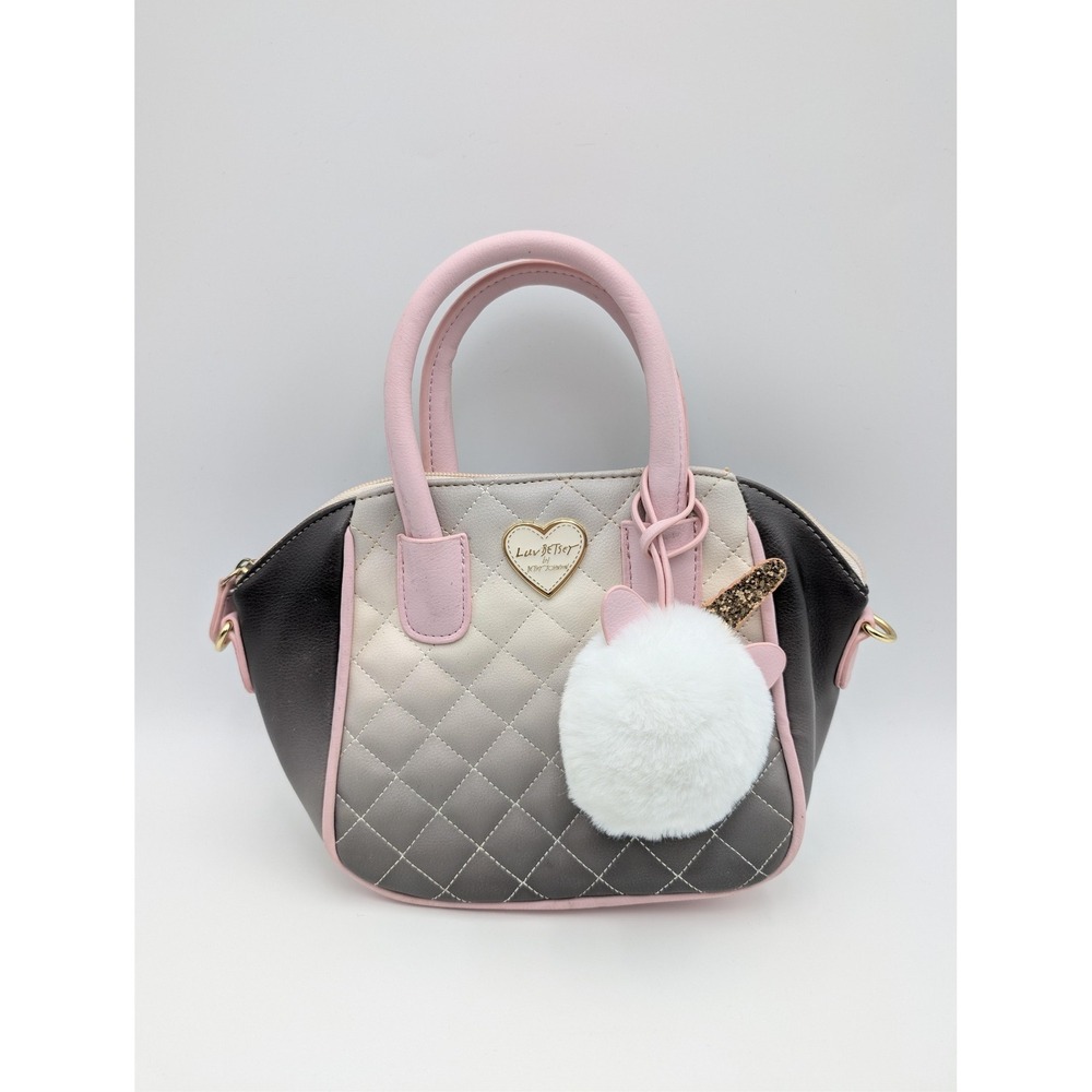 Luv Betsey Satchel Bag Womens Small Multicolor Ombre Quilted Unicorn Pom Purse